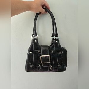Trissino Satchel Black Leather Purse Y2K Style Big Buckle
